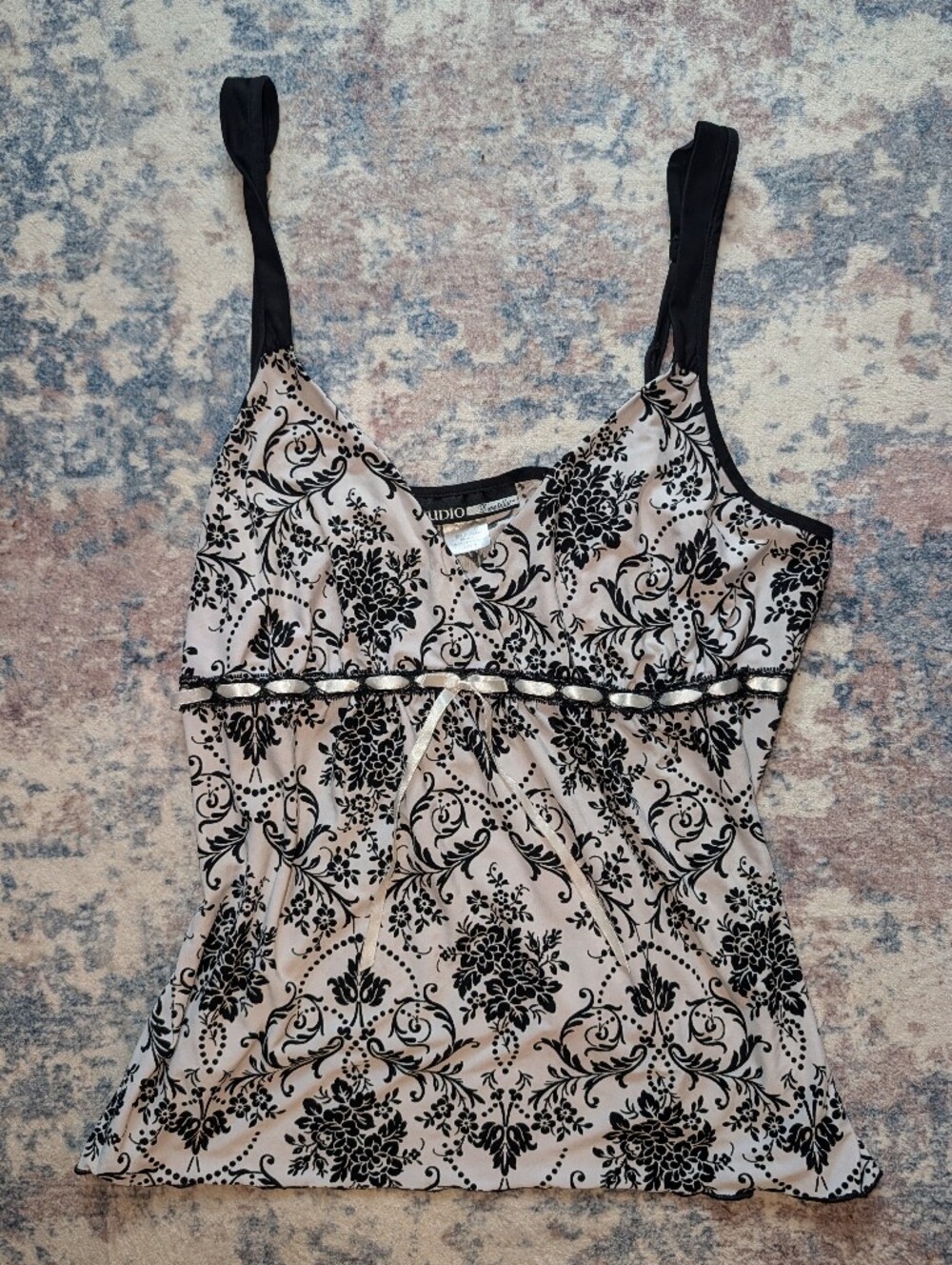 Y2K Camisole with Black Floral Damask Print